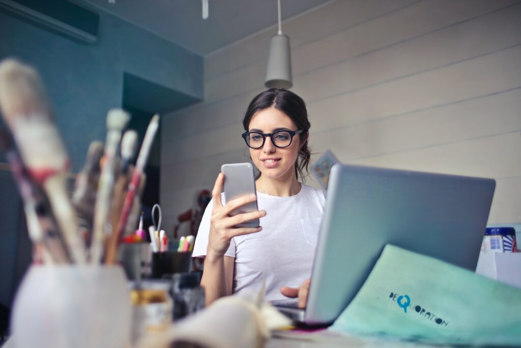 working woman scrolling